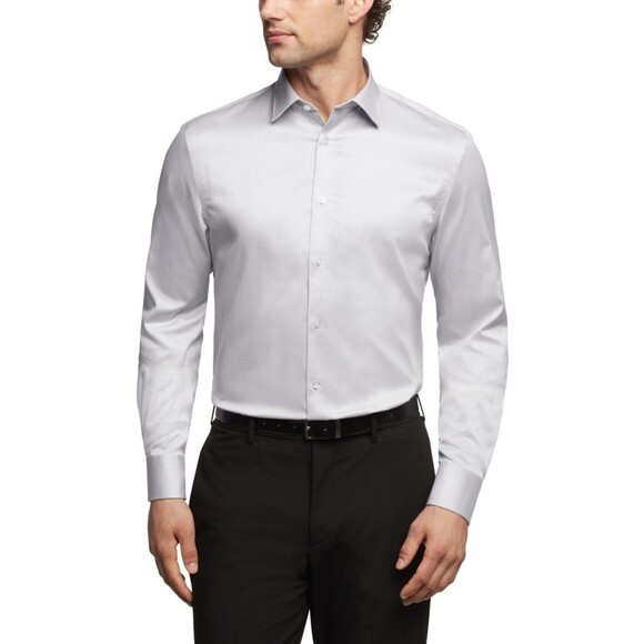 Calvin Klein Refined Cotton Stretch Regular Fit Dress Shirt, Grey,  18.5 34/35US - Picture 1 of 3